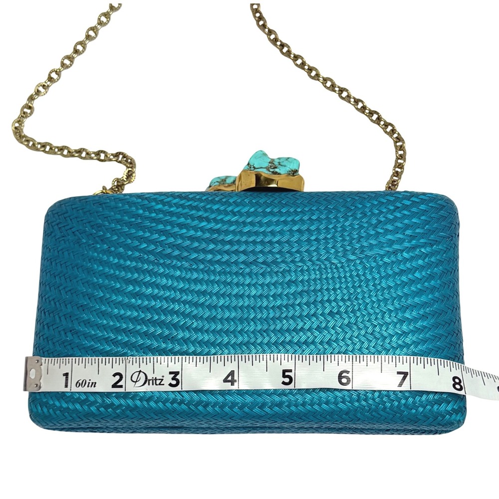 Woven Straw Clutch Bag Turquoise Stone Clasp Tixxi & Co Handmade Boho EUC - Picture 10 of 10